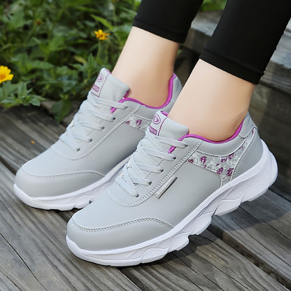 Women's Waterproof Casual Sneakers - Lightweight, Fashionable Lace-Up Running Shoes with Soft MD Sole, Breathable Mesh Lining, and Floral Pattern - Perfect for Work, School, and Casual Attire, Ladies Sneakers