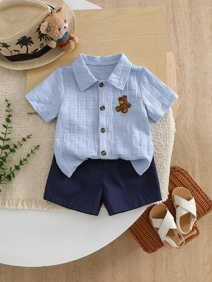 Baby Boy Spring/Summer 2-Piece Shirt & Shorts Set with Bear Applique