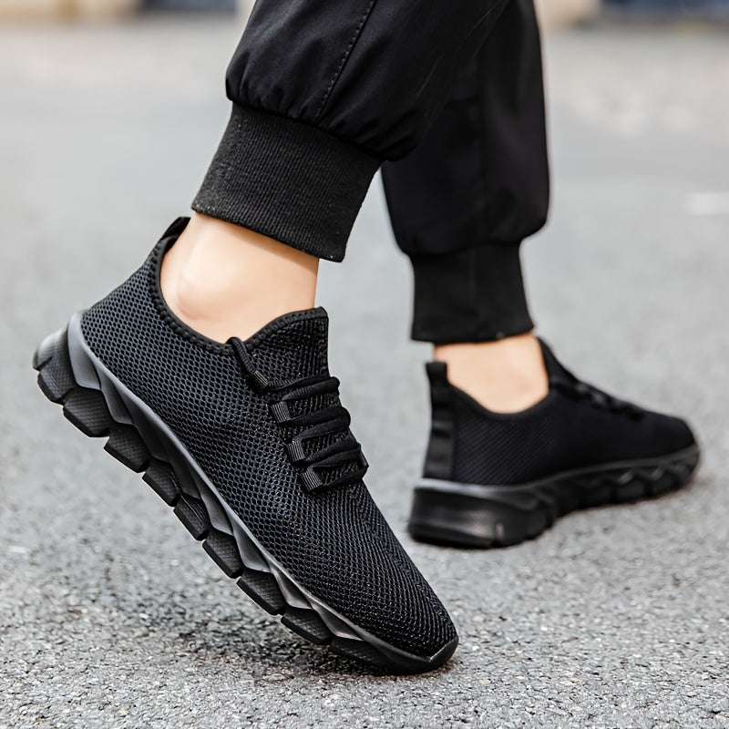 Men's Solid Slip On Sneakers, Breathable Lightweight Non Slip Casual Shoes For Outdoor Gym Workout Park Walking All Seasons Comfy