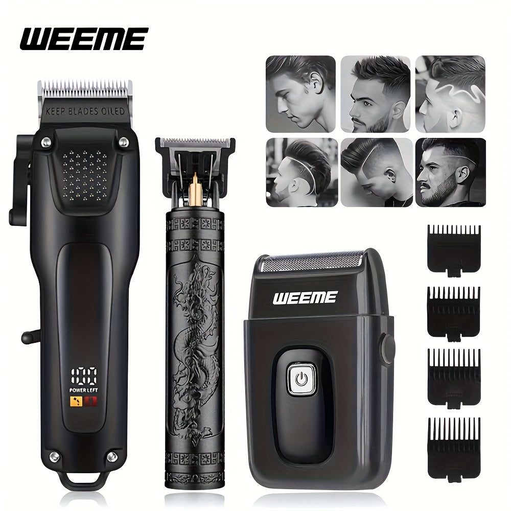 WEEME 2pcs/3pcs Grooming Kit Electric Hair Clipper + Beard Trimmer + Shaver + Nose Hair Trimmer, USB Rechargeable with LCD Display | Perfect Gift for Dad, Husband, Boyfriend (Father's Day/Birthday)