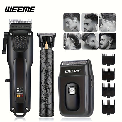 WEEME 2pcs/3pcs Grooming Kit Electric Hair Clipper + Beard Trimmer + Shaver + Nose Hair Trimmer, USB Rechargeable with LCD Display | Perfect Gift for Dad, Husband, Boyfriend (Father's Day/Birthday)