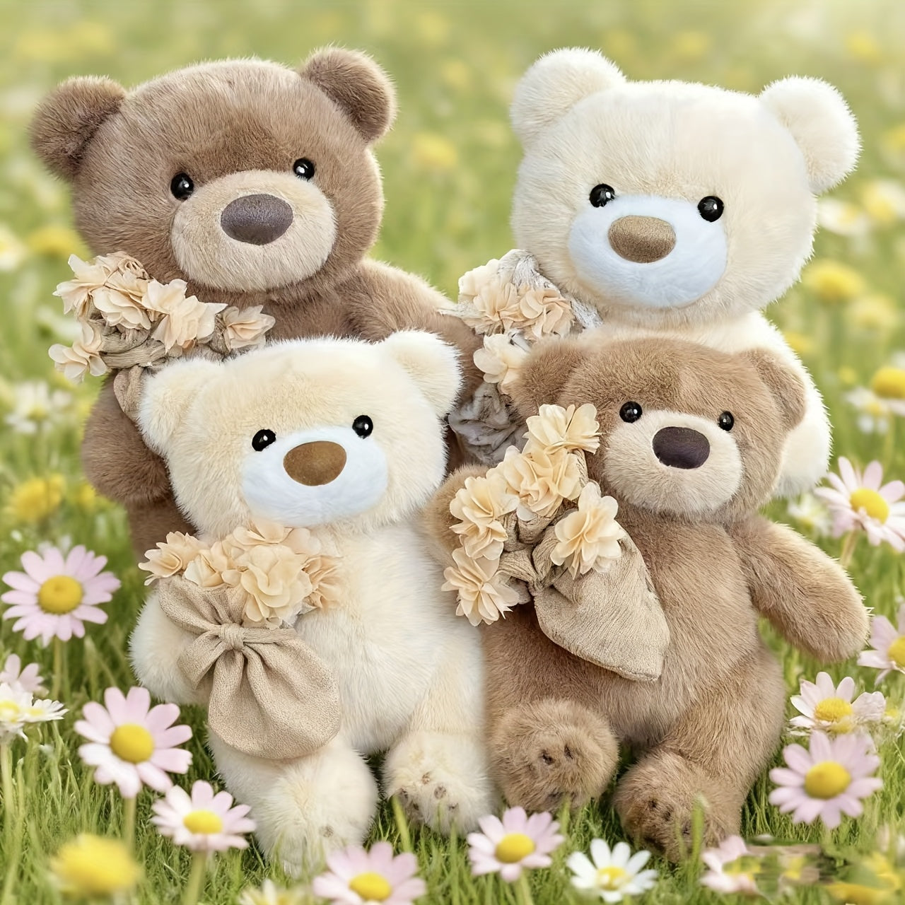 Flower-Holding Teddy Bear, Warm Desktop Decoration, Practical Desk Companion Doll, Holiday Gift