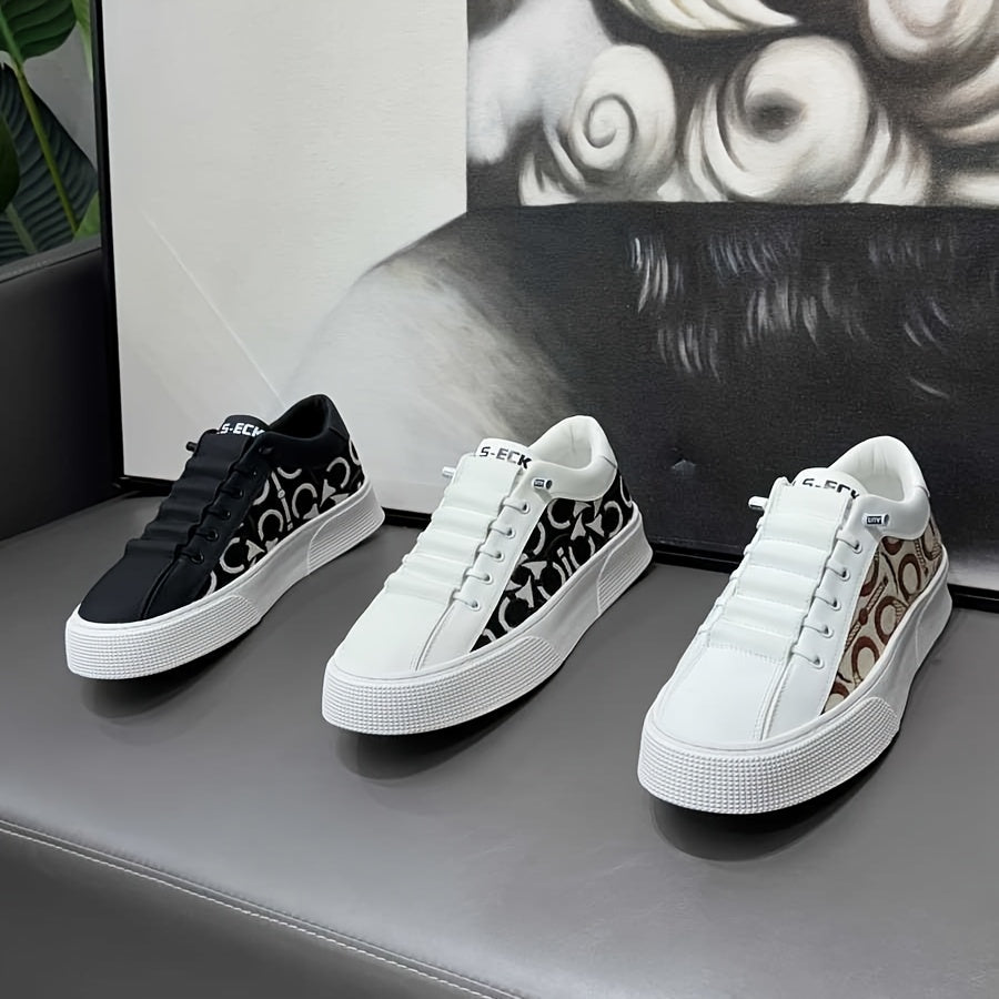 2025 New Men's Spring Slip-On White Sneakers, Breathable Casual Shoes with Embroidered Print, Trendy Footwear - ayq