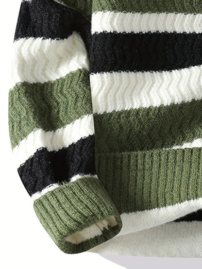 Աշնանային և ձմեռային նոր տղամարդկանց ոլորված շերտավոր կլոր վզնոցով տրիկոտաժե սվիտեր միջին տարիքի հարմարավետ տաք վերնաշապիկի համար