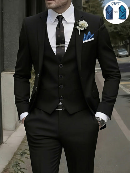 Men's 3-Piece Suit with Jacket, Vest & Pants - Stylish Formal Wear