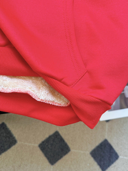 Կանացի մեծ չափսի ձմեռային տաք, գլխարկով սվիտեր՝ Շնորհավոր Սուրբ Ծնունդ և Շնորհավոր Նոր Տարի նախշերով - Հաստ բրդյա ծածկույթով մեծ չափսի սվիտեր, հարմարավետ, առօրյա սվիտեր Սուրբ Ծննդյան համար, Հելոուինի նվերներ, Սուրբ Ծննդյան սվիտեր, տոնական հագուստ,