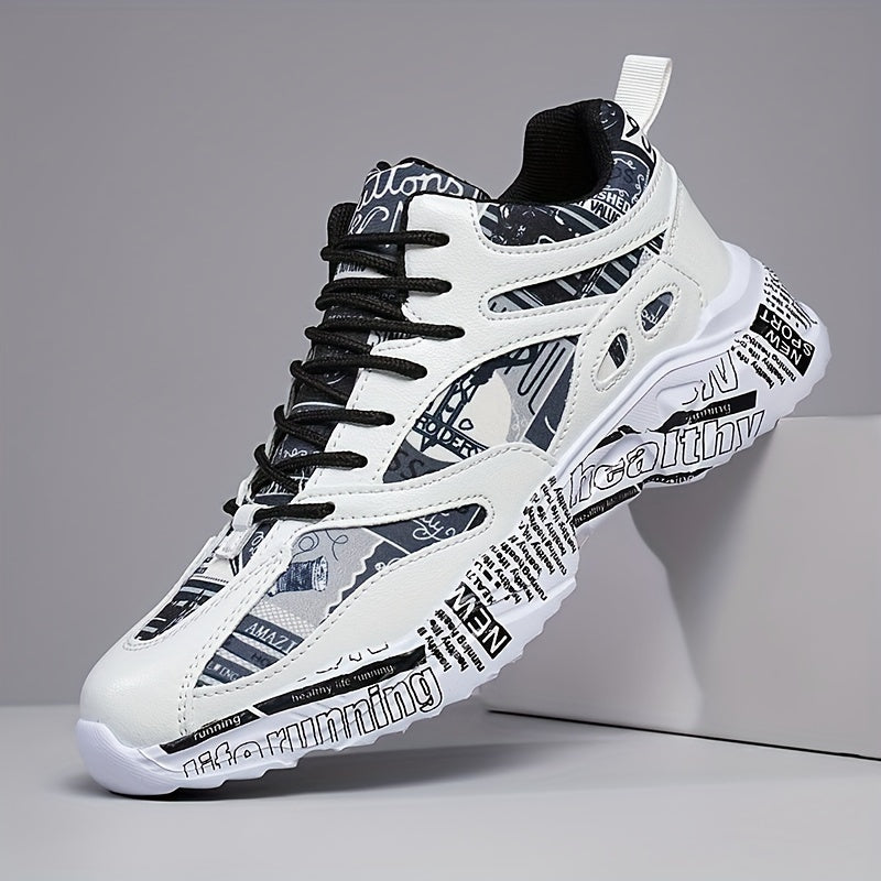 Men'S  Women'S Graffiti Couple Sneakers, All-Season Lightweight Cushioned Running Shoes, Stability Pronation, Cartoon Pattern, MD Sole, EVA Insole, Polyurethane Upper, Fabric Lining