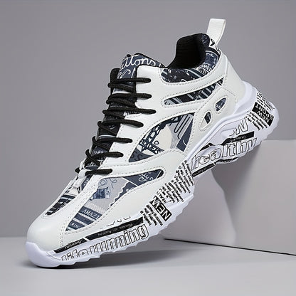 Men'S  Women'S Graffiti Couple Sneakers, All-Season Lightweight Cushioned Running Shoes, Stability Pronation, Cartoon Pattern, MD Sole, EVA Insole, Polyurethane Upper, Fabric Lining