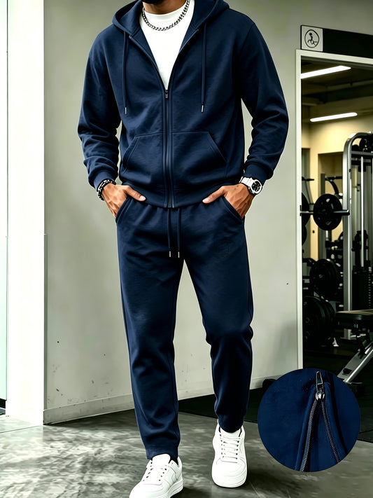Men's Casual Hooded Sweatshirt and Drawstring Pants Set - Fall/Winter