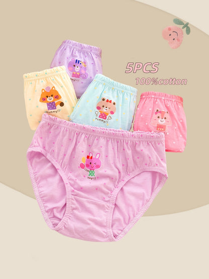 Girls' Cotton Briefs 5-Pack, Soft Cute Cartoon Underwear