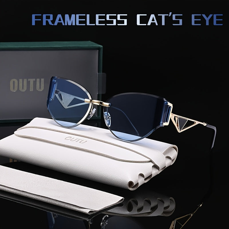 Cat-Eye Rimless Women's Glasses with Hollow-Out Metal Temples