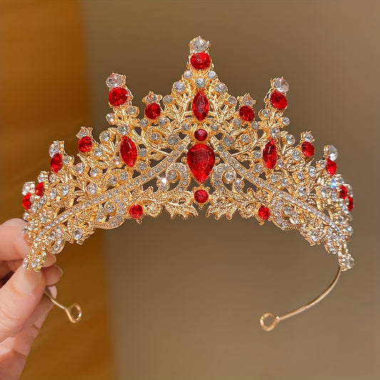 1pc Lemon Love Multi-Color Sparkling Rhinestone Crown Headband with Pink, Clear & Red Faux Faux Gemstones - Elegant Hair Accessory for Birthdays, Weddings, Pageants, Elegant Crown, Tiara For, Queen'S Crown, Crown For Woman, C