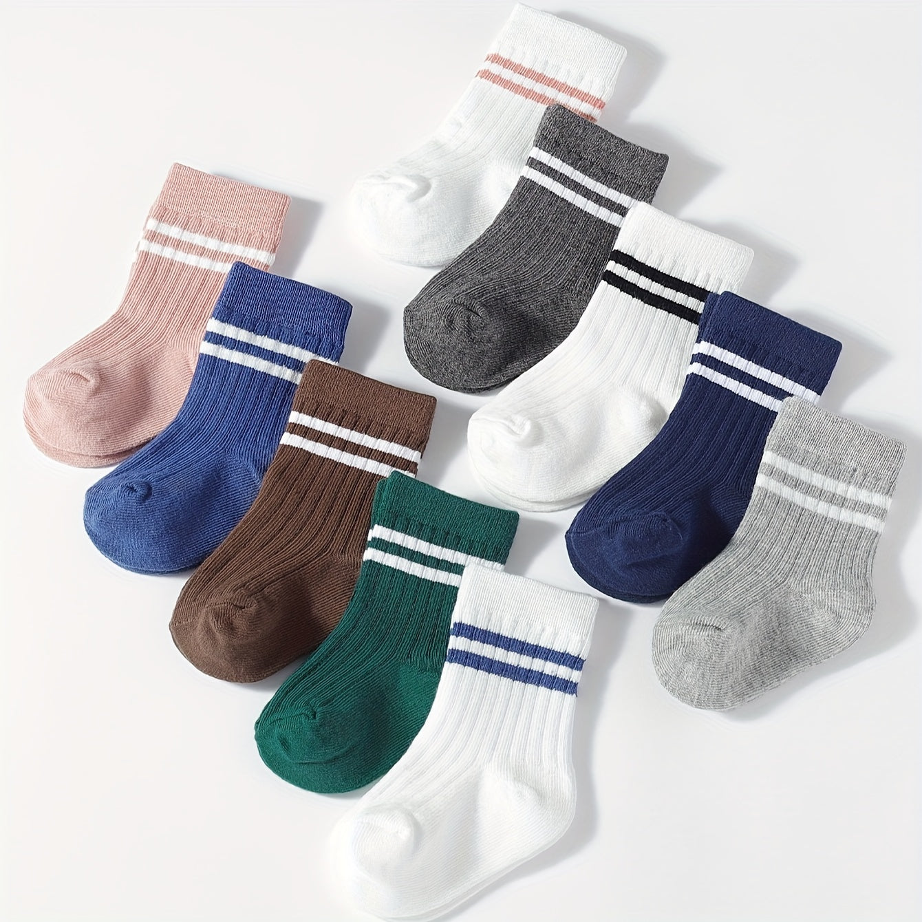 5 Pairs Of Men's And Women's Baby Mid-Calf Socks with Ribbing And Double Bars Sports Socks