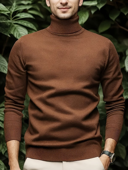 Winter Warm Turtleneck Sweater - Slim-Fit Stretchable High Neck Pullover, Solid Black/White/Navy/Brown/Grey/Rust - Casual & Formal Wear, Layering Essential for Cold Weather, Easy-Care Sweater Coat