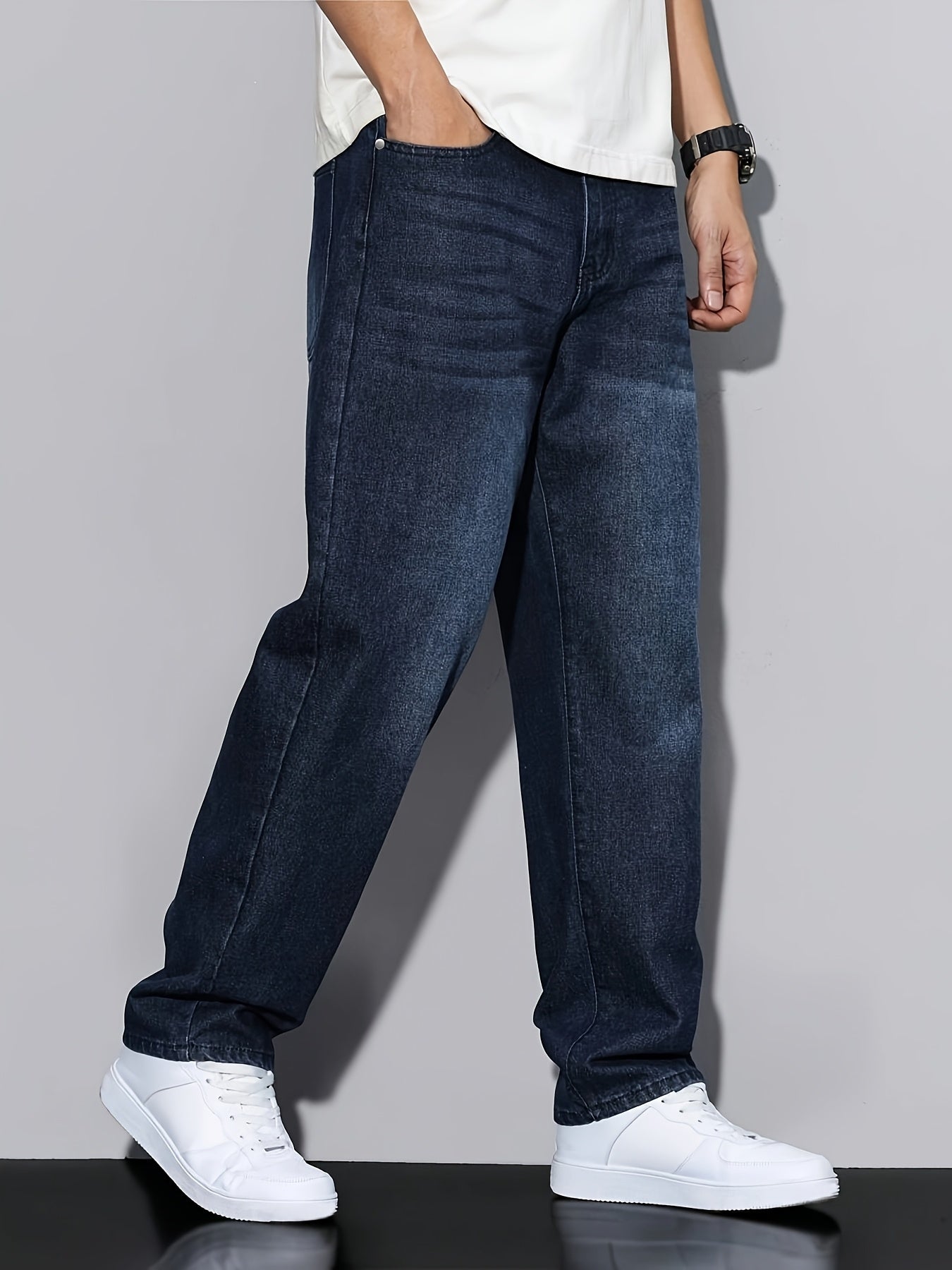 Teen Mid-Rise Straight-Leg Dark Blue Denim Jeans