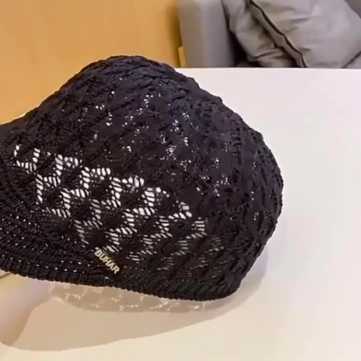 Elegant Women's Beige Beret with Intricate Lace Pattern - Breathable & Foldable, Polyester Painter Cap, Ideal for Outdoor Activities & Daily Wear, Machine Washable