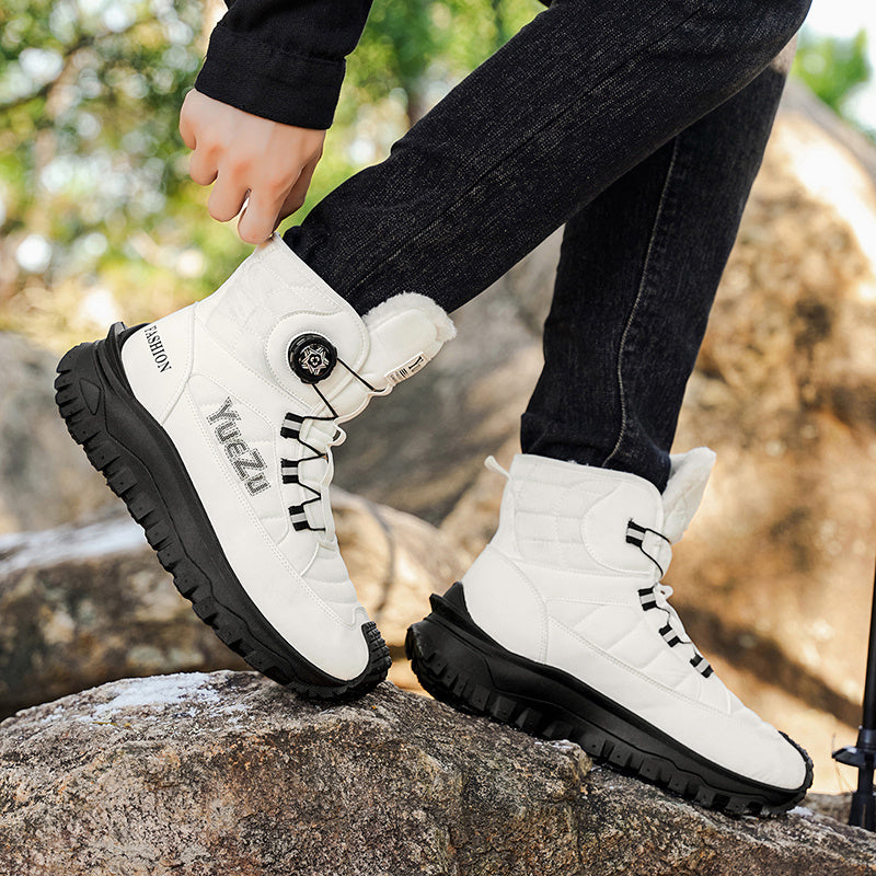 Men's -Lined Snow Boots, Winter Warm Work Boots, Wear-Resistant Outsole Anti-Slip Hiking Boots, Outdoor Trekking Boots, Tactical Work Boots, Gear Pattern Anti-Slip Sole, Snow Mountain Hiking Boots, Professional Outdoor Polar