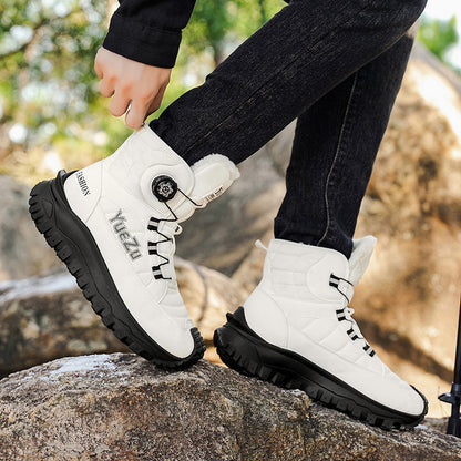 Men's -Lined Snow Boots, Winter Warm Work Boots, Wear-Resistant Outsole Anti-Slip Hiking Boots, Outdoor Trekking Boots, Tactical Work Boots, Gear Pattern Anti-Slip Sole, Snow Mountain Hiking Boots, Professional Outdoor Polar