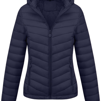 Կանացի թեթև, սև, գլխարկով ձմեռային բաճկոն՝ գրպաններով - Էլեգանտ երկար թևքերով վերնազգեստ, նեյլոնե նյութ, կայծակաճարմանդով դիզայն, իդեալական է առօրյա կամ ճանապարհորդության համար, ձմեռային վերարկուներ