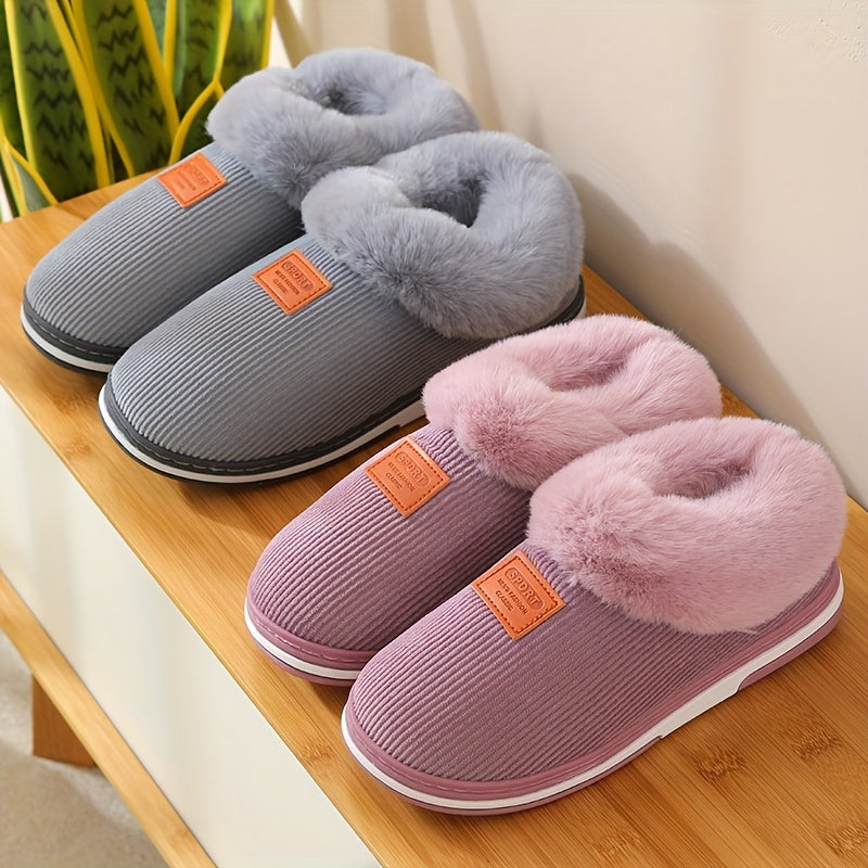 5-Size Options, Plush-Lined Autumn/Winter Slippers for Men and Women, Thick-Soled Indoor/Outdoor Warm House Shoes with Fuzzy Lining, Couple's Matching Style