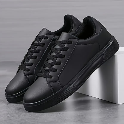 [1 Pair Men'S Black Faux Sneakers] 1 Pair Men'S Classic Black Faux Low-Top Sneakers, Round Toe, Casual Sports Style, All-Season Slip-Resistant Durable Shoes with EVA Sole, Breathable Fabric Lining, Lace-Up Closure