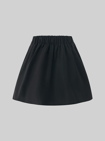 Girls Black A-Line Academy Style Pleated Skirt High Waist