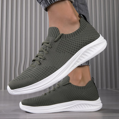 Men's Casual Running Shoes, Walking Tennis Sneakers, Lightweight Breathable Soft Sole Woven Work Shoes