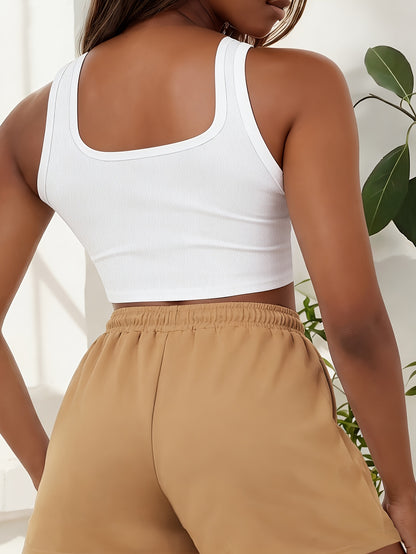 Women's Casual Sleeveless Crop Top & Drawstring Shorts Set
