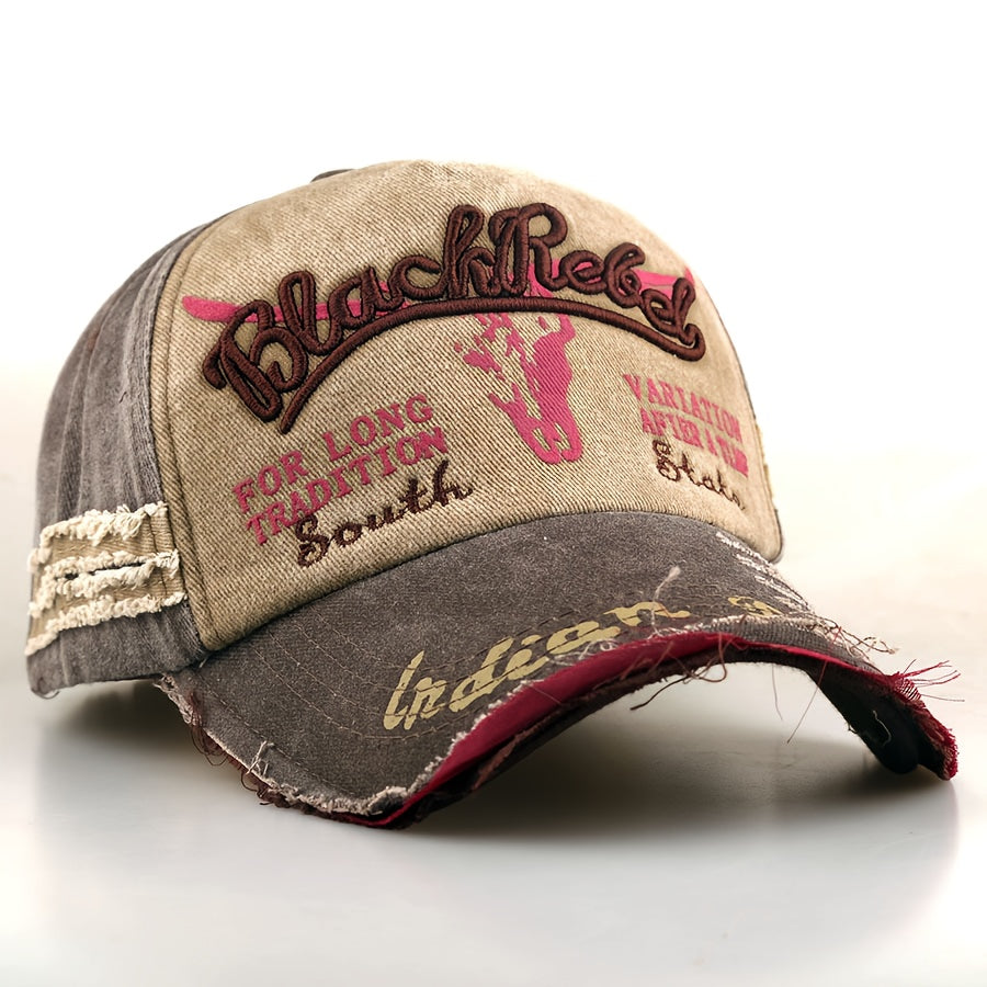 Unisex Distressed Embroidered Baseball Cap - Lightweight Polyester
