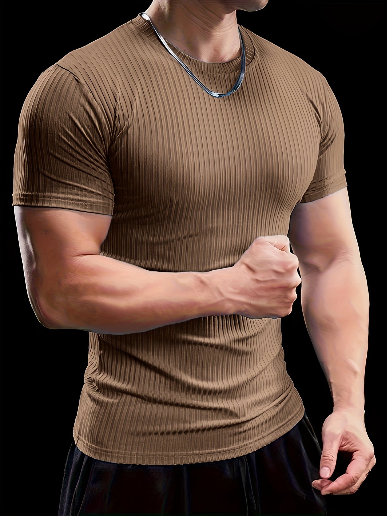 Men's Stretch Fit Short Sleeve T-Shirt - Breathable, Comfortable Polyester Blend, Solid Blue, Crew Neck, Casual  Sporty Style for Spring/Summer
