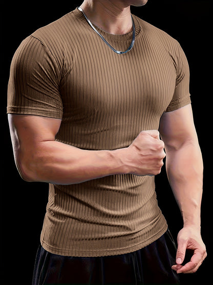 Men's Stretch Fit Short Sleeve T-Shirt - Breathable, Comfortable Polyester Blend, Solid Blue, Crew Neck, Casual  Sporty Style for Spring/Summer