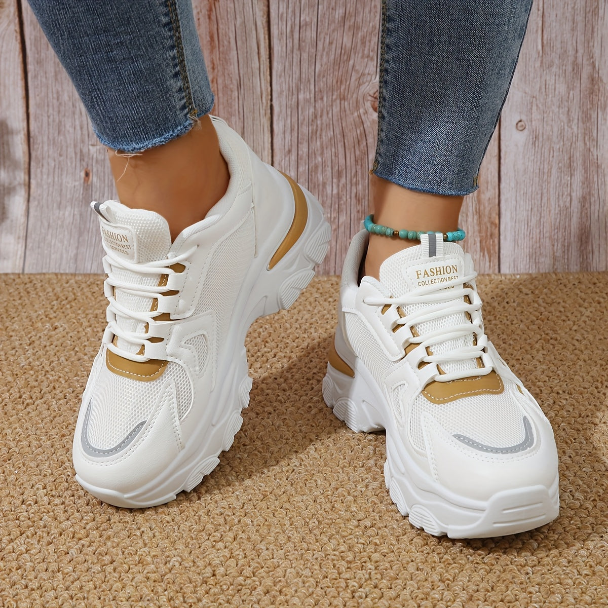 Women'S Fashion Sneakers 2024 - Breathable Mesh, All-Season Low Top Lace-Up Sports Shoes with Plain Toe, Man-Made Upper, Fabric Inner, Faux Sole, and Durable Insole