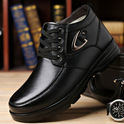 Տղամարդկանց իսկական կաշվե ձմեռային ձնագնացքներ - Կարճ կոճակոշիկներ ռետինե ներբանով, ցրտի դիմացկուն կոշիկներ սառույցի և ձյան համար, ամուր ճկունություն (հասանելի է լայն չափս) - Իդեալական է դահուկի համար և բացօթյա գործունեության համար (ոչ)