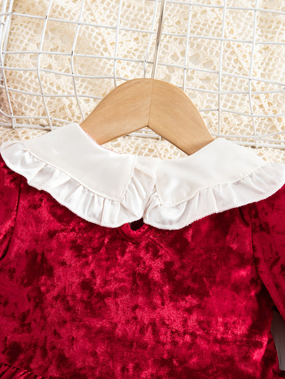 Girls' Elegant Dress with Bow Detail - Cozy Loose Fit Long Sleeve Party Dress for Christmas, New Year'S & Winter Events, Perfect Gift for Youngsters, Christmas Dresses for Girls, Festive Youngsters'S Attire, Soft Texture Appa