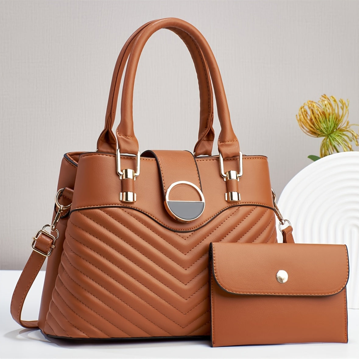 Elegant Large Capacity Black PU Tote Bag with Adjustable Strap
