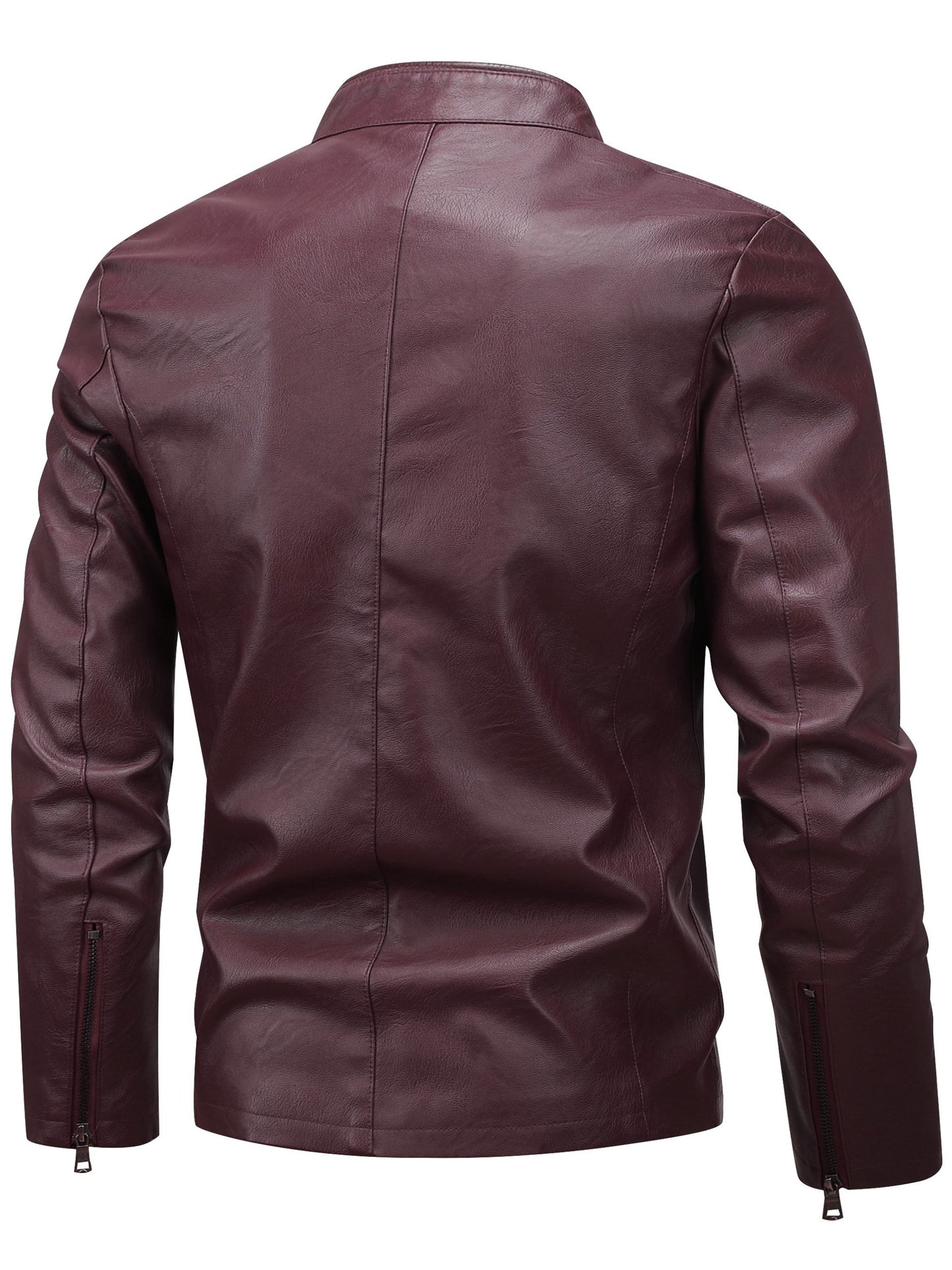 Men's Casual Baseball Collar PU Jacket with Zipper