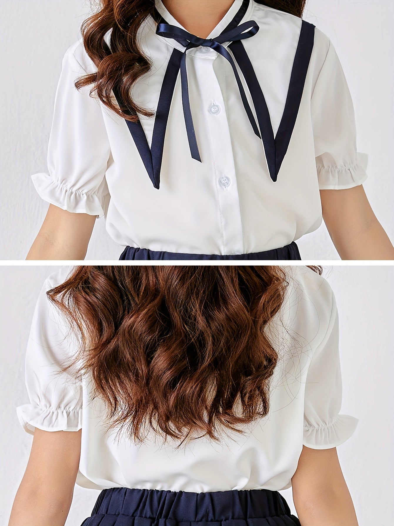 Girls' Summer Preppy School Skirt Uniform Set Polyester