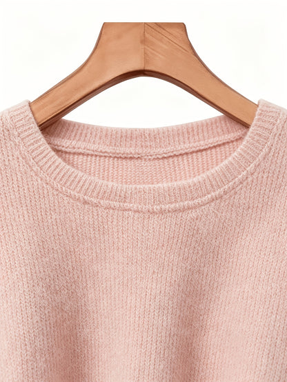 Women's Plush Long Sleeve Crew Neck Sweater - Casual Warm Pullover