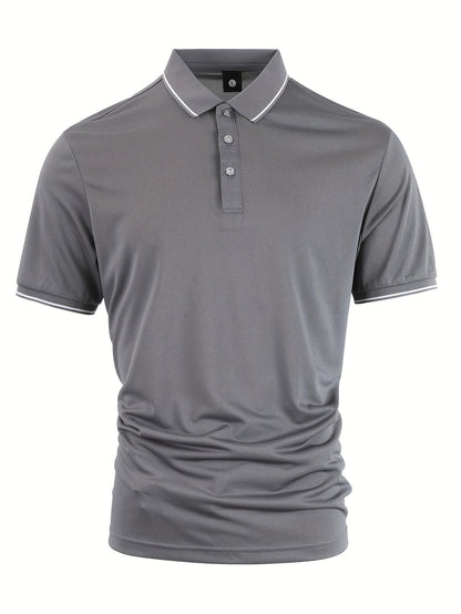 Men's Solid Golf Shirt, Casual Short Sleeve Lapel Shirt For Summer Outdoor