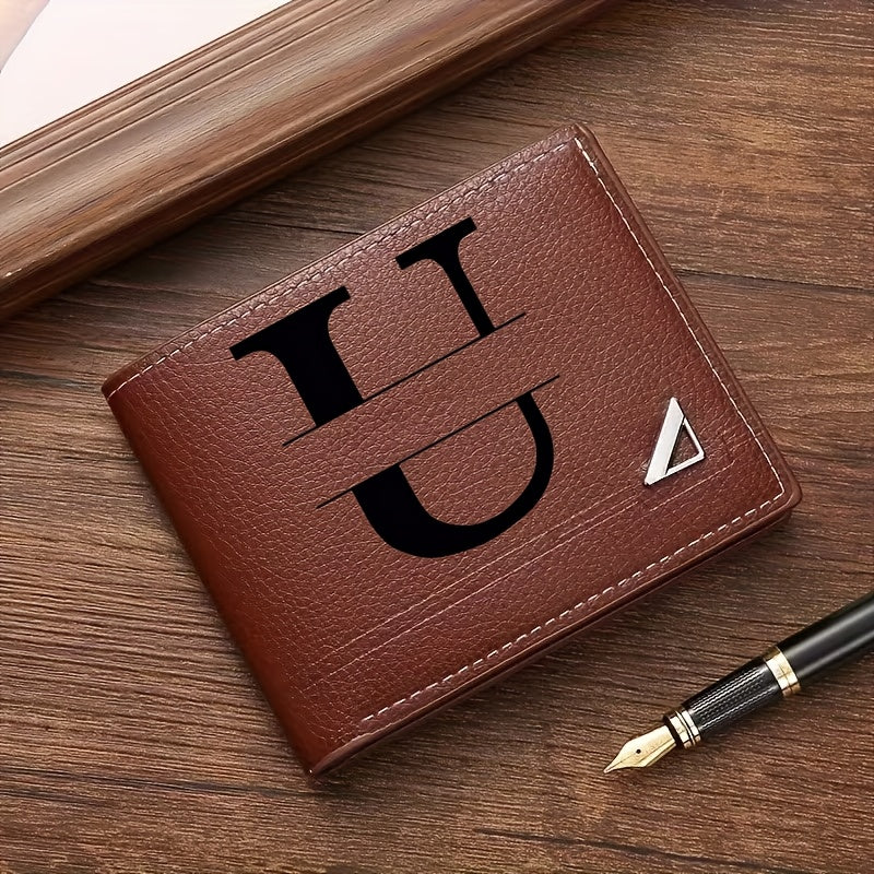 Custom Letter Solid Color Men's Wallet, Black Stylish Foldable Card Holder, Casual Men's Coin Purse, Suitable as a Birthday Gift for Husband, Holiday Anniversary Gift