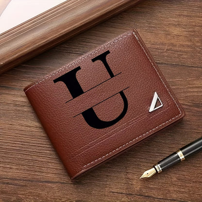 Custom Letter Solid Color Men's Wallet, Black Stylish Foldable Card Holder, Casual Men's Coin Purse, Suitable as a Birthday Gift for Husband, Holiday Anniversary Gift