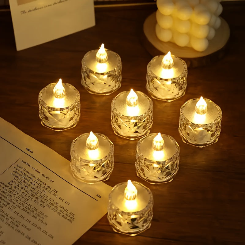 LED Candle Set with Crystal Pattern - Battery-Powered Indoor Table Decorations for Birthdays, Christmas, Halloween, Weddings, Parties & Holidays, Non-Rechargeable Battery, Round Shape, Holiday Candle Lighting | Elegant Candle