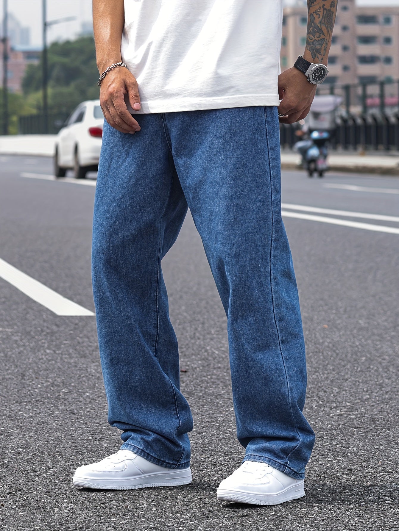 Men's Casual Denim Jeans - Solid Color, Rayon Blend, Non-Stretch Fabric, Machine Washable