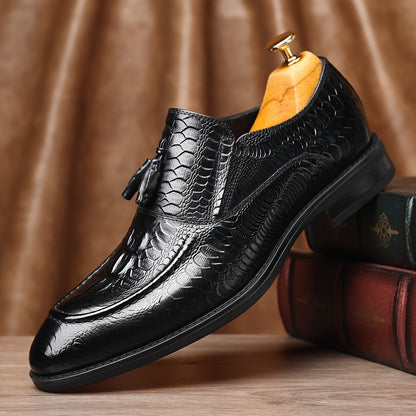Men's Business Slip-On Cowhide Leather Dress Shoes, All-Season