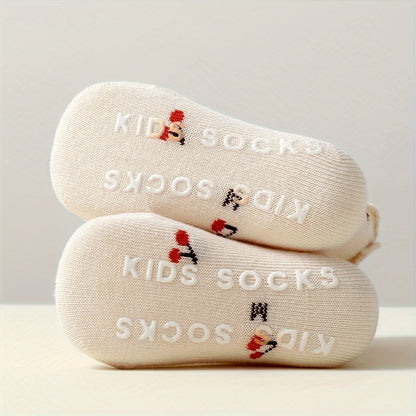 5 Pairs of Baby Girls Solid Color Four Seasons Jacquard Short Socks with Wooden Ears And Glue for Anti-Slip