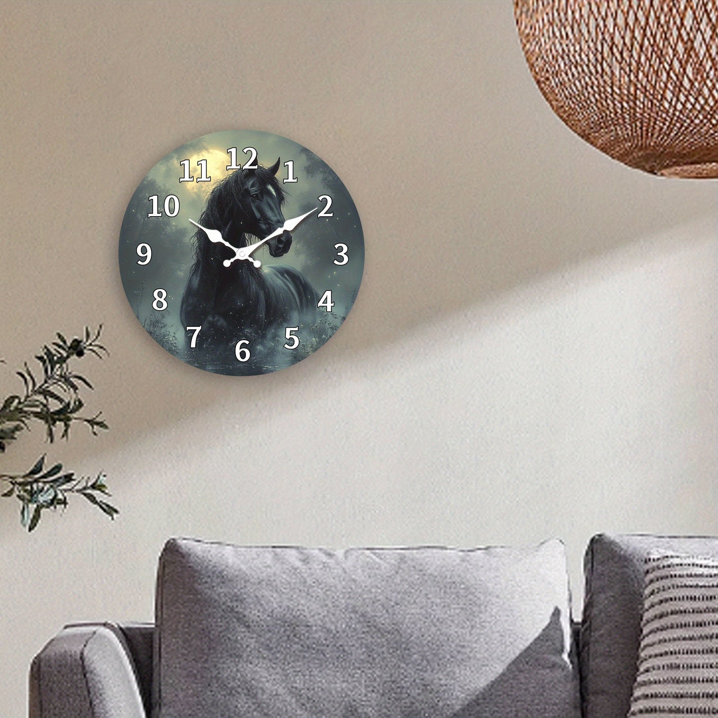 1pc, Wooden Wall Clock, Animal Theme - Majestic Horse Pattern Design, Silent Clock, Suitable for Living Room, Bedroom, Kitchen, Office Decoration, Modern Home Decor, Ideal Birthday, Holiday, New Year Gift (AA Battery Not Incl