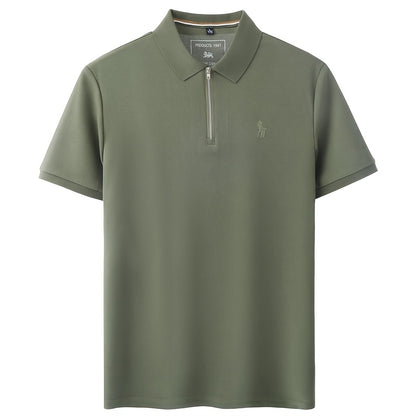 New Stylish Short-Sleeve Polo Shirt with a Zipper, a Breathable Business Fashion Tee, Featuring High-End Embroidery on The Sleeves And an Exquisite Design on The Back - ayq