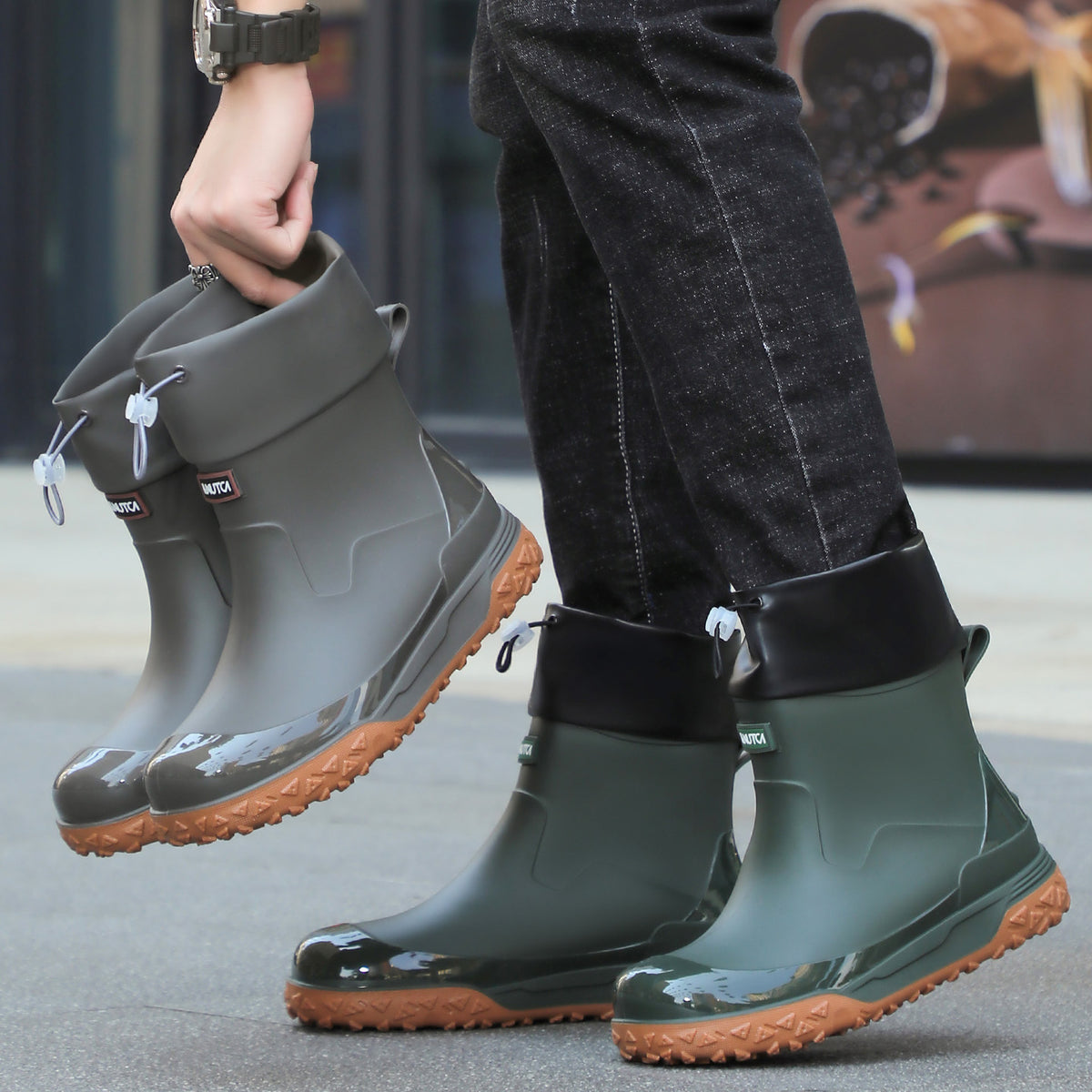 Men's Lightweight Mid-Calf Waterproof Rain Boots for Outdoors