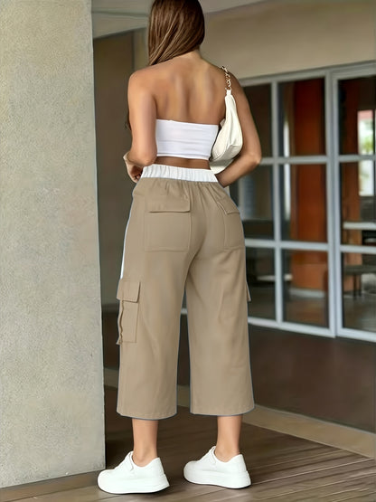 Women's Casual High-Waist Side Seam Ribbon Capri Shorts