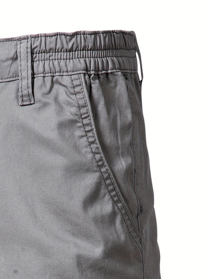 Men's Classic Fit Cotton Twill Flat Front Solid Chino Short With Slant Pockets And Elastic Waist